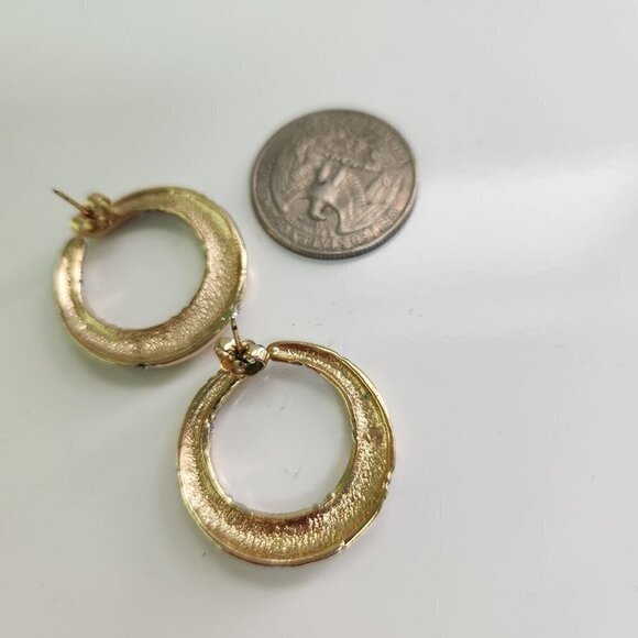 Vintage Goldtone Bezel Set Rhinestone Ribbons Stud Earrings - Picture 2 of 3